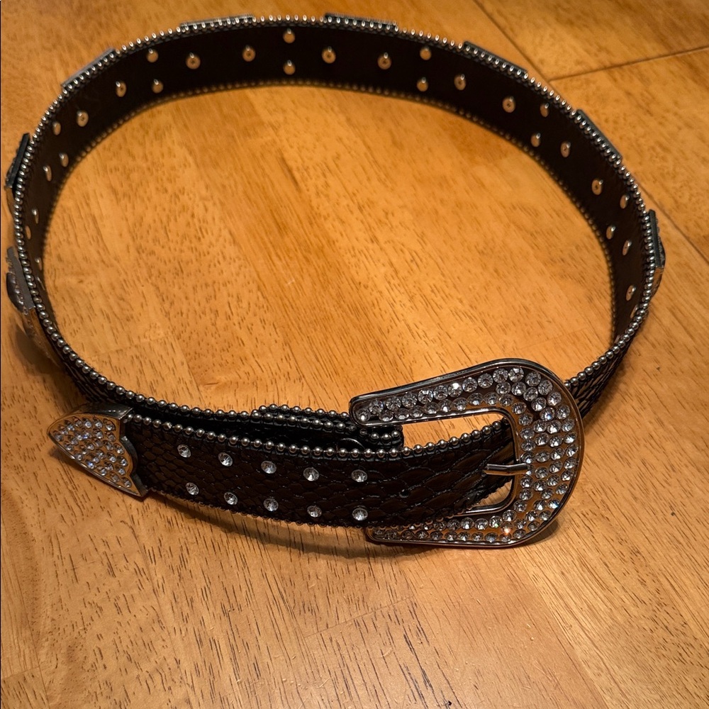 Black Rhinestone Western-Style Women's Belt
